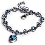 BRACCIALE BRACCIALETTO CON CIONDOLO CUORE DELL'OCEANO E CRISTALLI BLU SCURO ET177