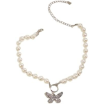 Collana girocollo con perle con ciondolo a forma di farfalla Donna Gioielli ET105