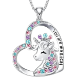 Collana Donna Bambino Ciondolo Cuore Con Unicorno Glitter e Brillantini Con Incisione You Are Magical ET168