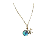 Collana Donna Colore Bronzo Vintage Con Ciondolo 2cm Libellula Con Goccia Pioggia ET196