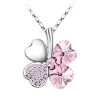 Collana Donna Con Ciondolo Quadrifoglio Porta Fortuna Colore Rosa Con Brillantini ET209