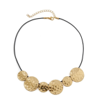 OUTLETISSIMO® Collana Girocollo Elegante Con Pendenti Dischi Circolari Colore Oro Con Laccetto Nero Con Chiusura A Clip ET213