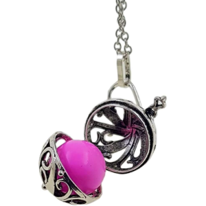 COLLANA CIONDOLO CHIAMA ANGELI BOLA MESSICANA SFERA  FUCSIA 2,6cm CATENA ET89
