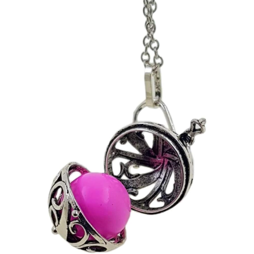 COLLANA CIONDOLO CHIAMA ANGELI BOLA MESSICANA SFERA  FUCSIA 2,6cm CATENA ET89