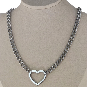 Collana Catenina a Maglia Cubana girocollo con ciondolo a forma di cuore amore Donna Elegante ET232