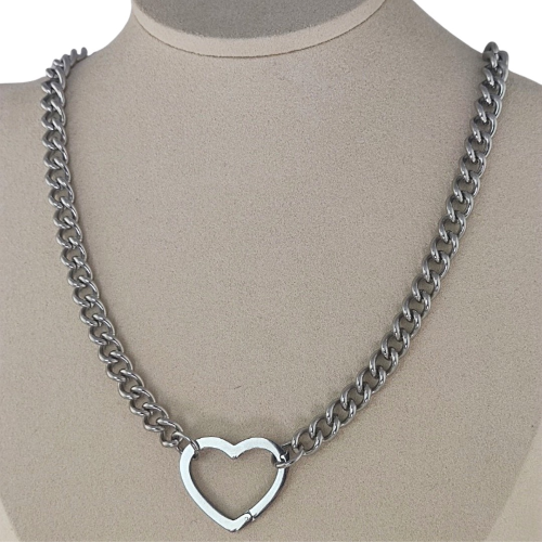 Collana Catenina a Maglia Cubana girocollo con ciondolo a forma di cuore amore Donna Elegante ET232