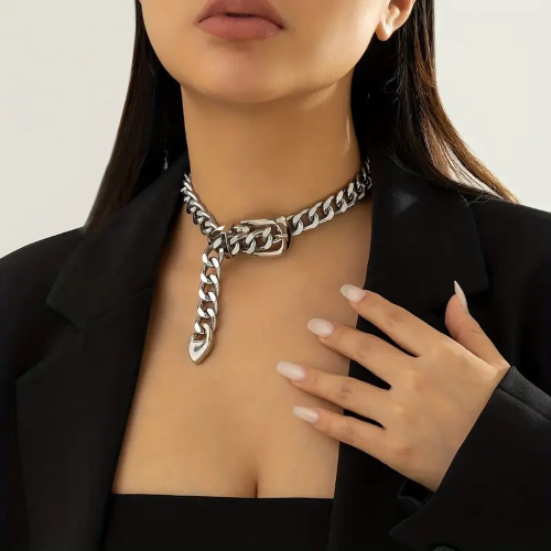 Collana a Catena Choker Donna Acciaio Inossidabile, 44 cm x 1,5 cm, Argento ET233