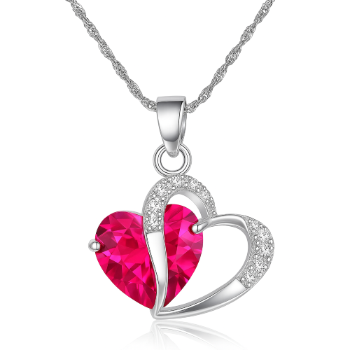 COLLANA CON CIONDOLO CUORE ROSA E CRISTALLI AUSTRIACI ET234