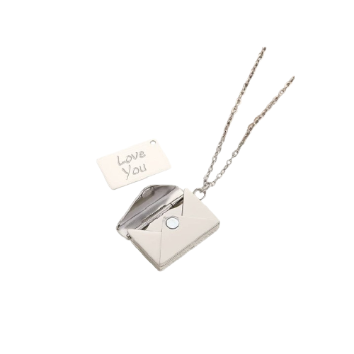 Collana Ciondolo Medaglione Con Busta Apribile 2cm Con Lettera Amore I Love You Colore ARGENTO ET241