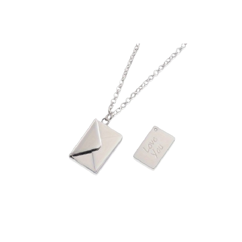 Collana Ciondolo Medaglione Con Busta Apribile 2cm Con Lettera Amore I Love You Colore ARGENTO ET241