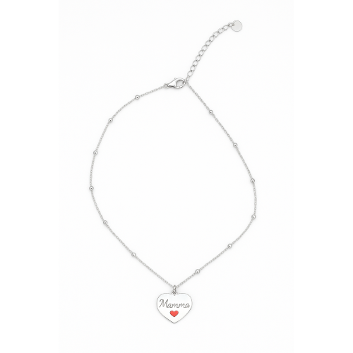 Collana Donna con Ciondolo Cuore "Mamma" Regalo Ciondolo Elegante con Cuoricino Rosso ET242