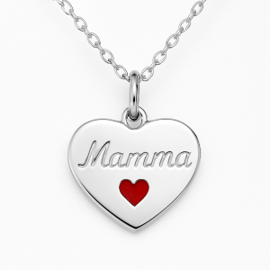 Collana Donna con Ciondolo Cuore "Mamma" Regalo Ciondolo Elegante con Cuoricino Rosso ET242
