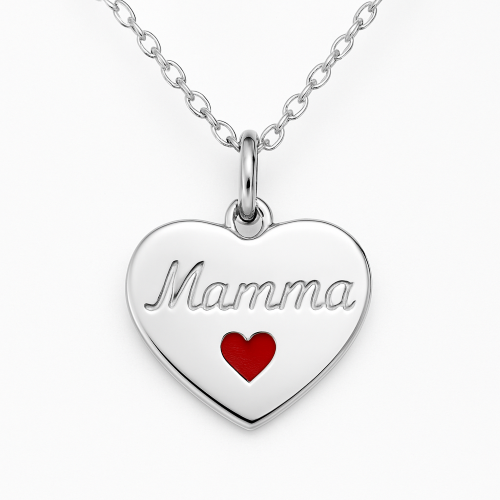Collana Donna con Ciondolo Cuore "Mamma" Regalo Ciondolo Elegante con Cuoricino Rosso ET242