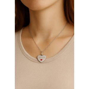 Collana Donna con Ciondolo Cuore "Mamma" Regalo Ciondolo Elegante con Cuoricino Rosso ET242