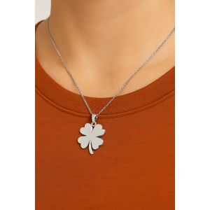 Collana Donna in Acciaio Inossidabile con Pendente Quadrifoglio Portafortuna, Idea Regalo Elegante ET243