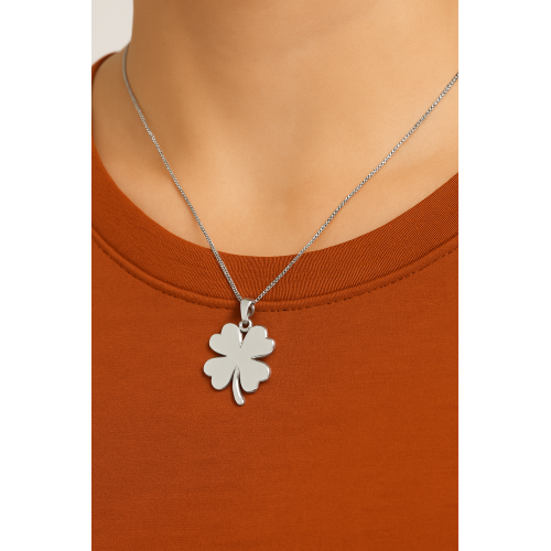 Collana Donna in Acciaio Inossidabile con Pendente Quadrifoglio Portafortuna, Idea Regalo Elegante ET243