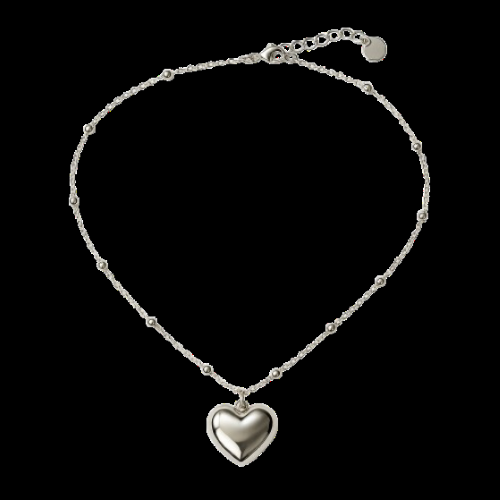 Collana Donna con Ciondolo Cuore Collanina Elegante con Catena a Sferette e Pendente Lucido Moda Regalo Amore ET244