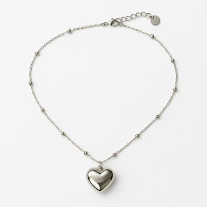 Collana Donna con Ciondolo Cuore Collanina Elegante con Catena a Sferette e Pendente Lucido Moda Regalo Amore ET244