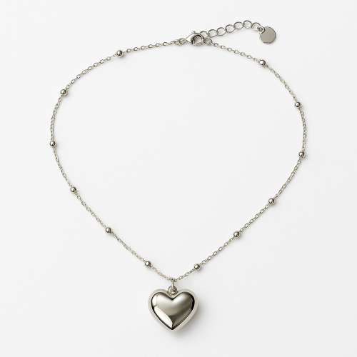 Collana Donna con Ciondolo Cuore Collanina Elegante con Catena a Sferette e Pendente Lucido Moda Regalo Amore ET244