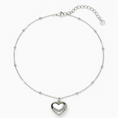 Collana Donna con Ciondolo Cuore Collanina Elegante con Catena a Sferette e Pendente Lucido Moda Regalo Amore ET244