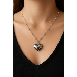Collana Donna con Ciondolo Cuore Collanina Elegante con Catena a Sferette e Pendente Lucido Moda Regalo Amore ET244