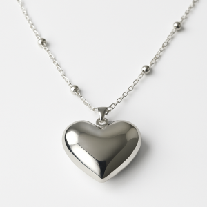 Collana Donna con Ciondolo Cuore Collanina Elegante con Catena a Sferette e Pendente Lucido Moda Regalo Amore ET244