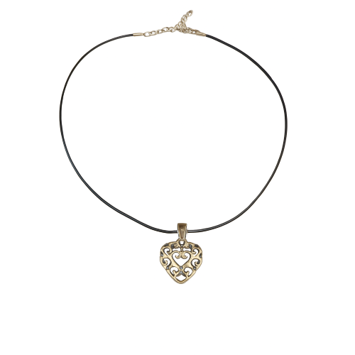 Collana Girocollo con Ciondolo Cuore Intagliato – Design Elegante Vintage su Cordino Nero ET17