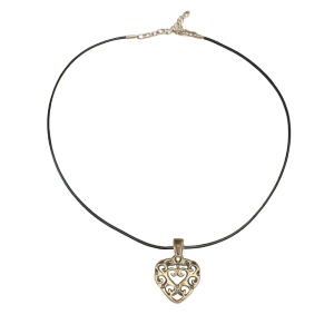 Collana Girocollo con Ciondolo Cuore Intagliato – Design Elegante Vintage su Cordino Nero ET17