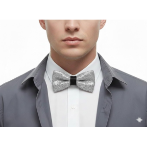 Papillon Uomo Donna Glitter Argento Elegante Accessorio Brillante per Feste, Cerimonie, Eventi Speciali