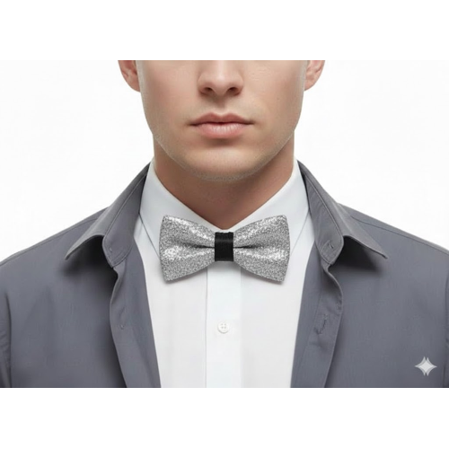 Papillon Uomo Donna Glitter Argento Elegante Accessorio Brillante per Feste, Cerimonie, Eventi Speciali