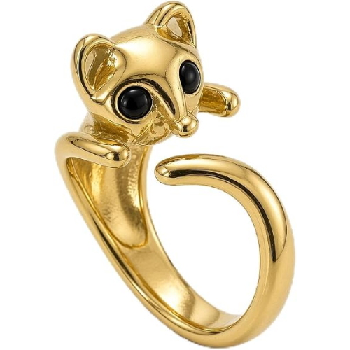 Anello Gatto Dorato Donna Regolabile Modellato Regalo ET364