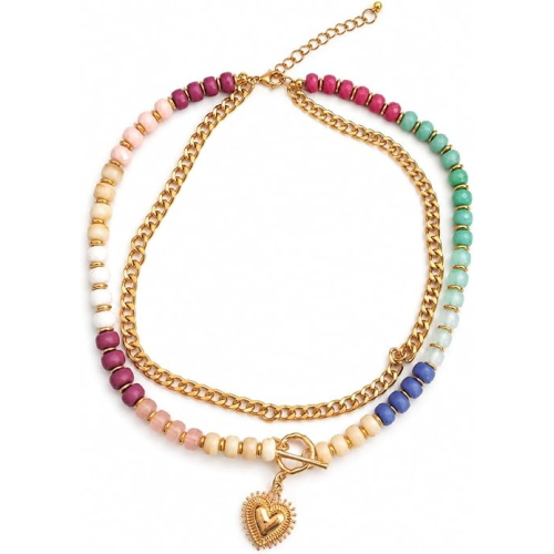 Collana Donna con Beads e Ciondolo Cuore, Catena Separabile, Elegante ET372