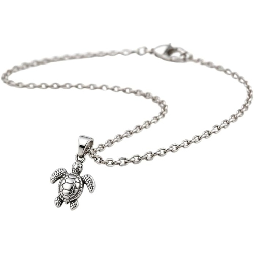 Collana Tartaruga Marina Donna con Ciondolo, Catena Lunga, Argentata ET379